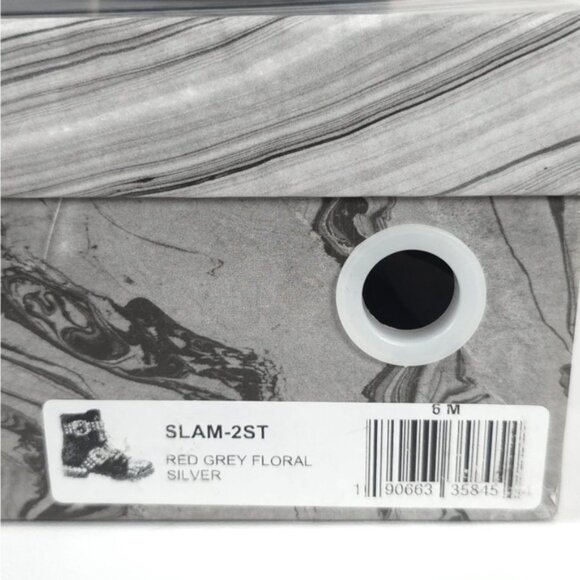 NWB JEFFREY CAMPBELL SLAM-2ST Red Grey Floral Silver Studded Buckle Boots Sz 6M - Picture 14 of 16